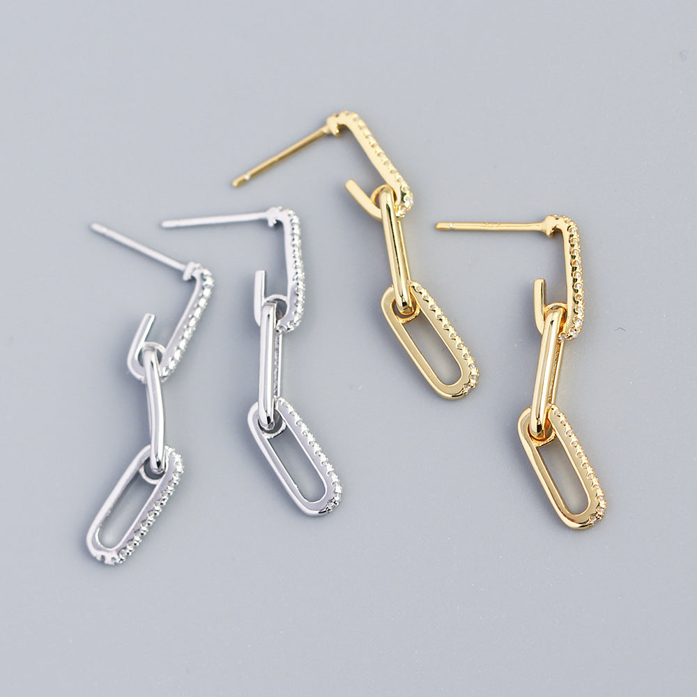 Vintage Luxury 925 Sterling Silver Geometric Rhinestone Inlay Tassel Earrings