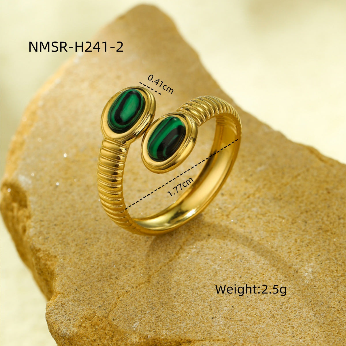 Anillo ovalado minimalista de acero de titanio con incrustaciones de piedra natural y acabado chapado para mujer
