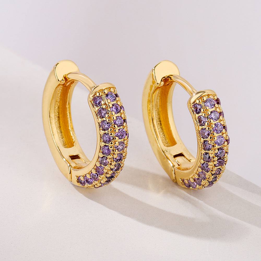 Orecchini a Cerchio da Donna Geometrici Minimalisti di Tendenza in Rame Placcato Oro con Zirconi