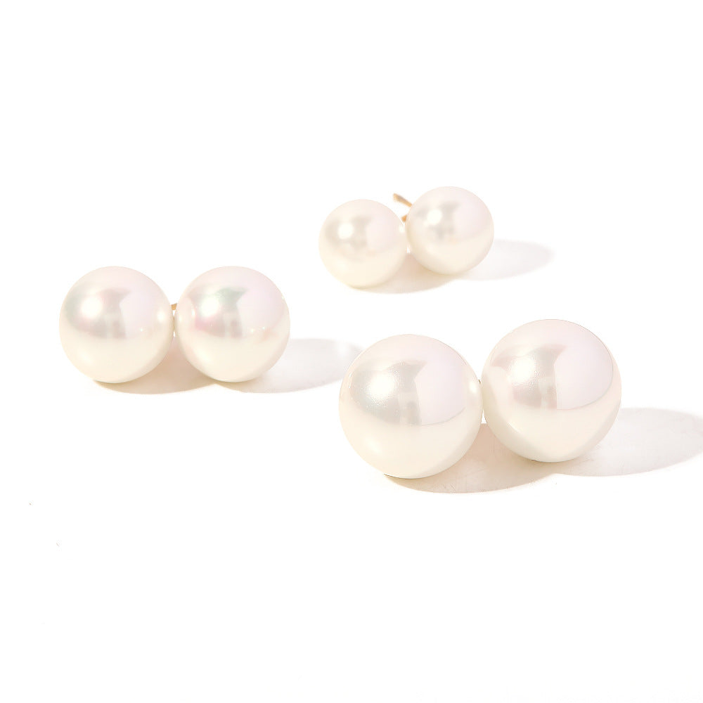Orecchini a perno da donna in acciaio inossidabile geometrico con perla iridescente grande, stile vintage francese chic minimalista