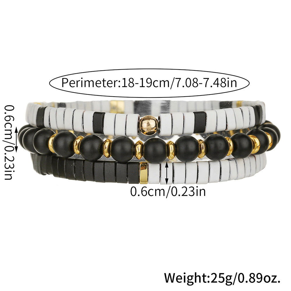 Casual Geometric Matte Black Tila Bead Hand-strung Bracelet for Unisex
