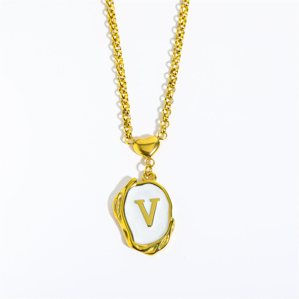 Collana Minimalista in Acciaio Inossidabile a Forma di Lettera con Placcatura in Oro 18K e Catena a O per Uomo e Donna