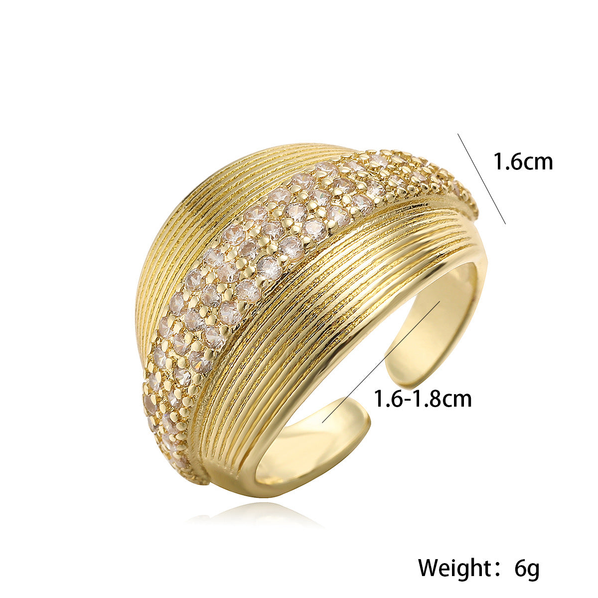 Anello geometrico minimalista color rame placcato oro 18K con zirconi micro-incastonati da donna