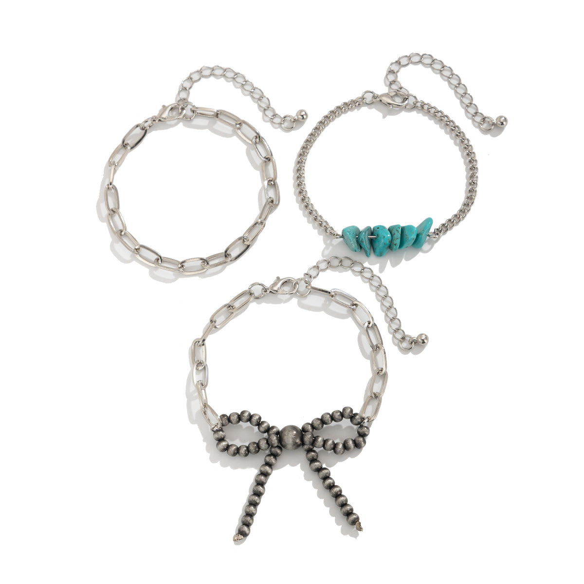 Bohemian Vintage Geometric Turquoise Pendant Plated Ball Chain Necklace for Women