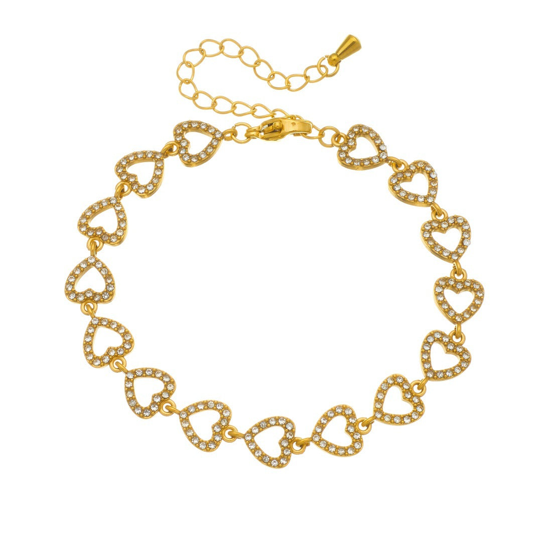 Elegant Gold Plated Stainless Steel Heart Rhinestone Bracelet