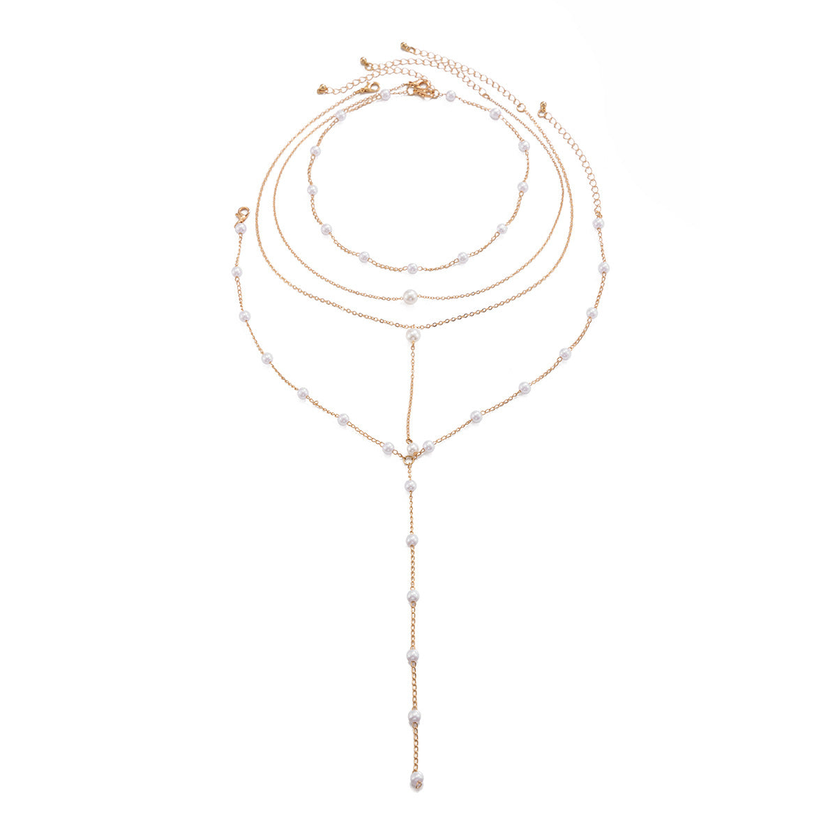 Minimalist Pearl Y-Shaped Tassel Necklace for Women with Plated Copper Chain and Geometric Pendant
