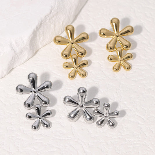 Sweet Floral Stainless Steel Stud Earrings with Plated Finish for Women