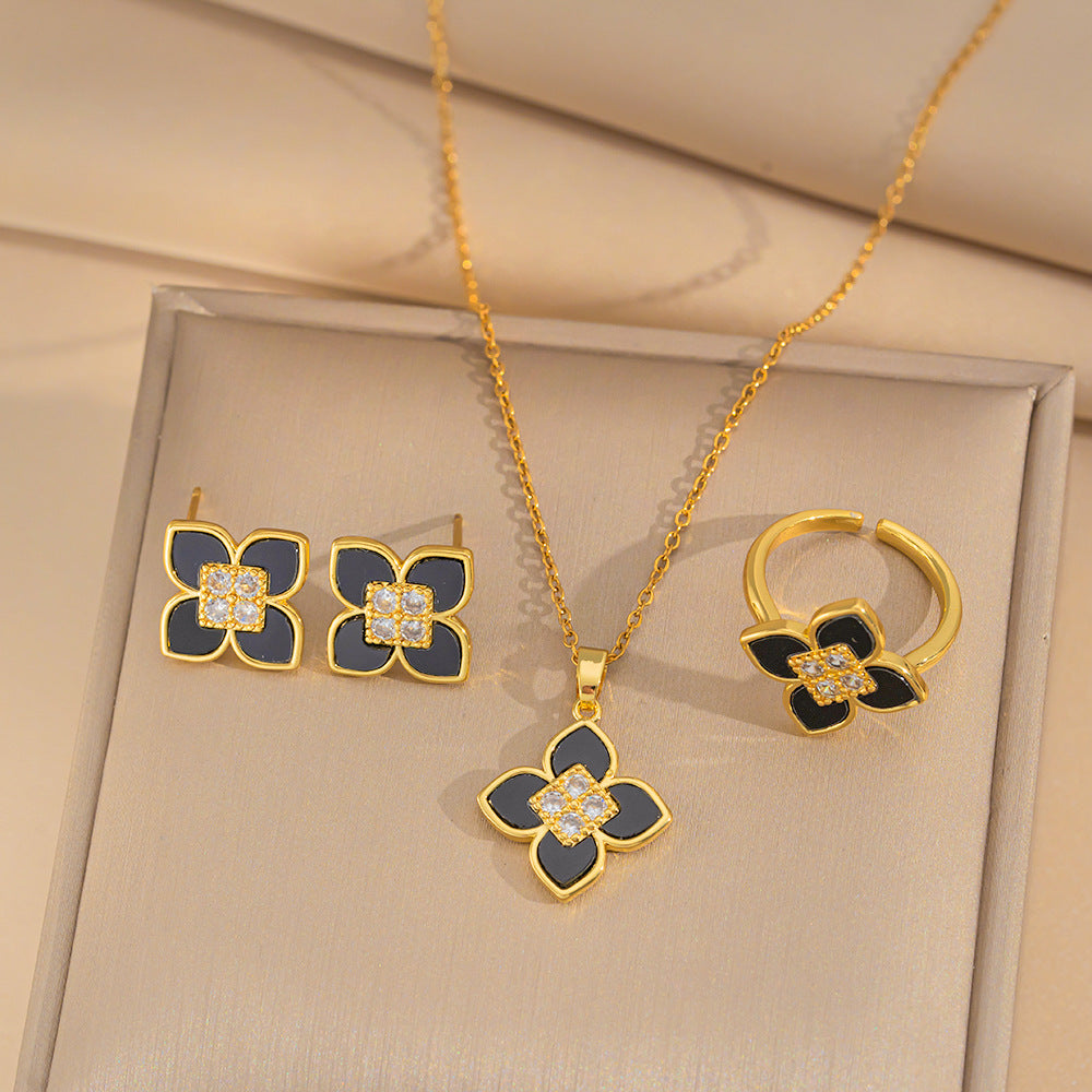 Set di collane da donna minimaliste geometriche in acciaio al titanio con catena a serpente e zirconi micro-pavé