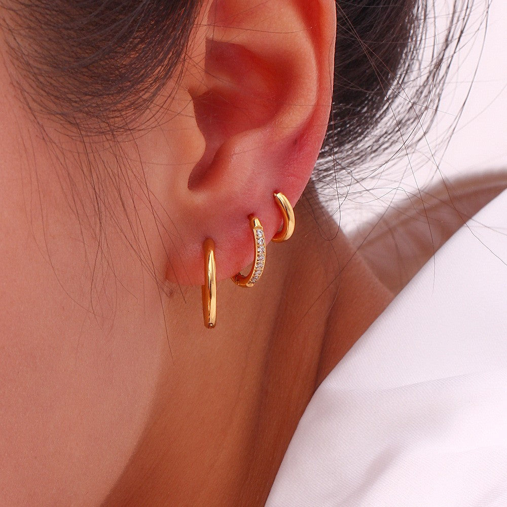 Minimalist Geometric Stainless Steel Ear Cuffs and Hoop Earrings with 18K Gold Plating for Women