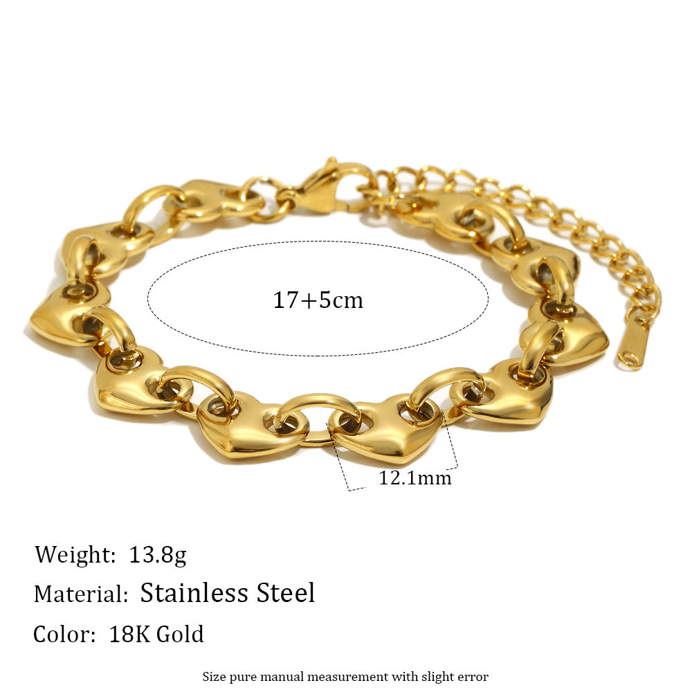 Minimalist 18K Gold Plated Stainless Steel Heart Geometric Bracelet for Women