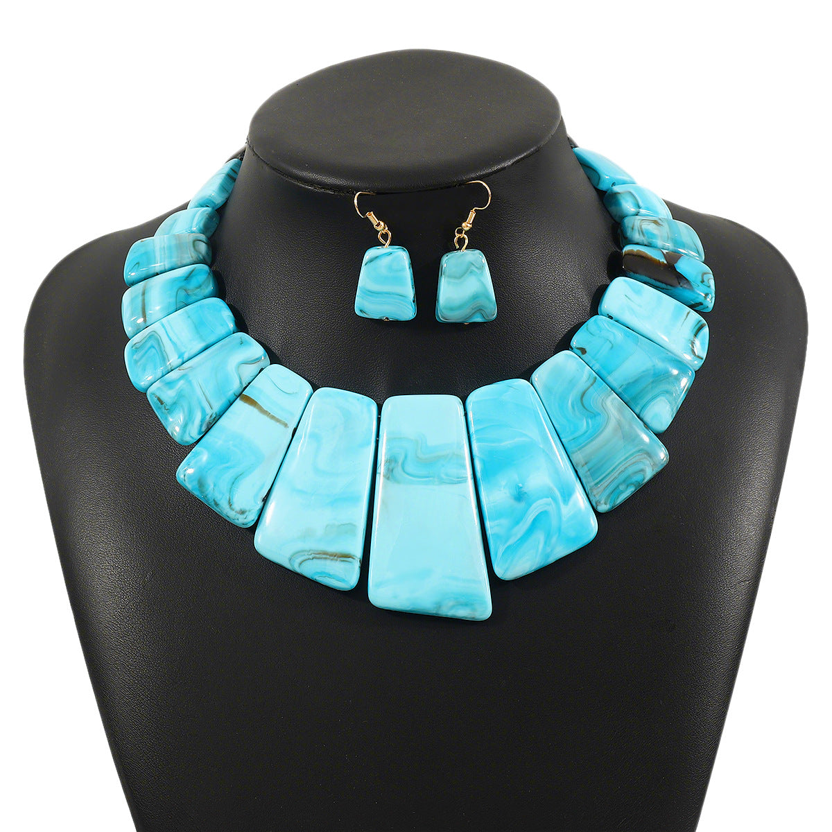 Juego de collar y pendientes de clavícula de resina geométrica estilo étnico vintage con acabado chapado
