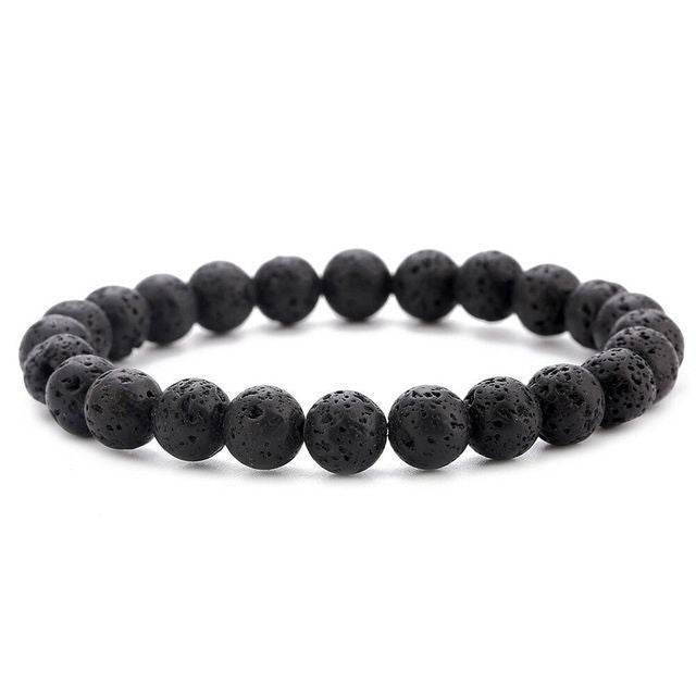 Natural Volcanic Stone and Agate Beaded Bracelet Geometric Round Unisex Fashion Jewelry