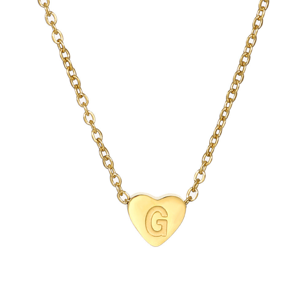 Vintage 18K Gold Plated Heart Letter Stainless Steel Necklace for Women