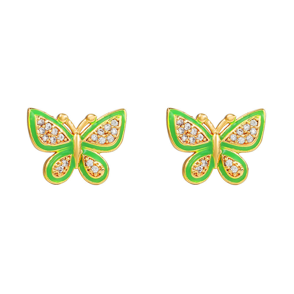 Unique Drip Oil Rainbow Floral Lips Bee Brass Cubic Zirconia Stud Earrings for Women