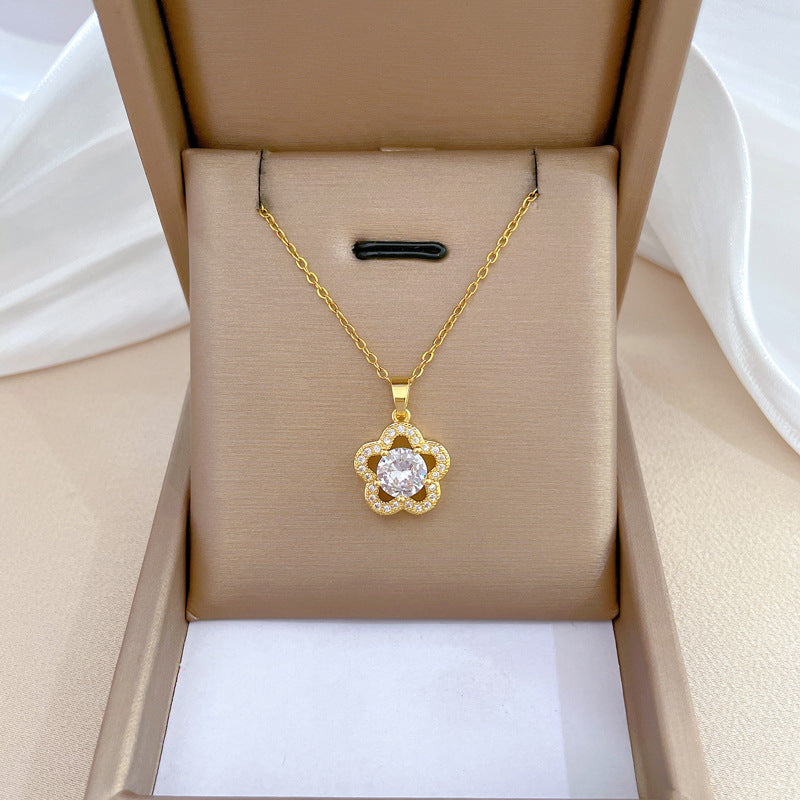 Collar de lujo unisex con cadena para labios de acero titanio con incrustaciones de diamantes de imitación geométricos