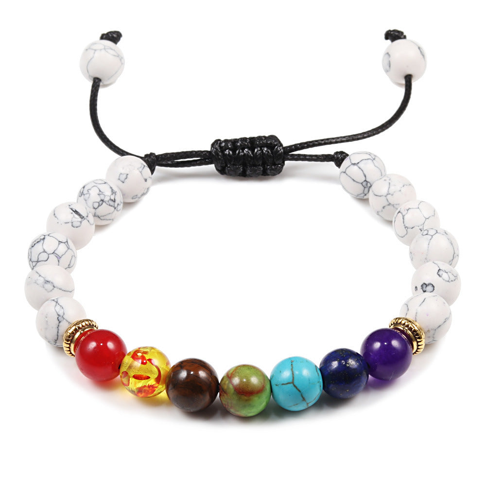 Bracciale regolabile unisex vintage bohémien rotondo geometrico in pietra vulcanica placcata
