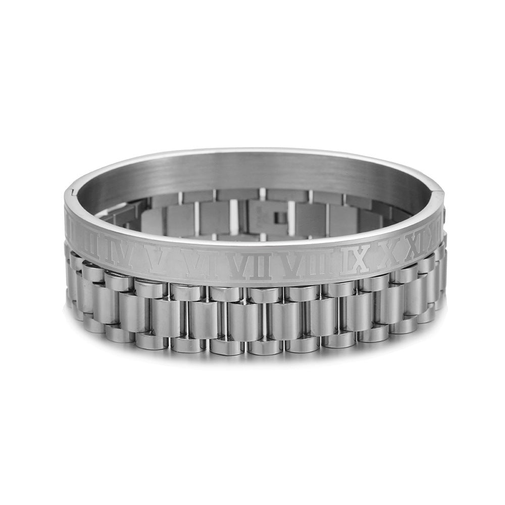 Geometric Round Plated Titanium Steel Watch Band Bracelet Set for Unisex
