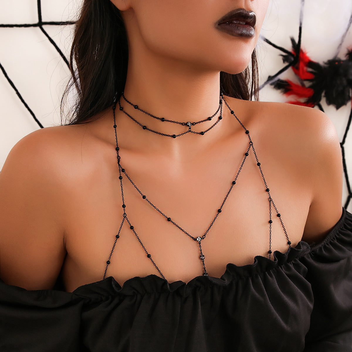 Sexy Geometric Rhinestone Crystal Pendant Plated Alloy Snake Chain Body Jewelry for Women