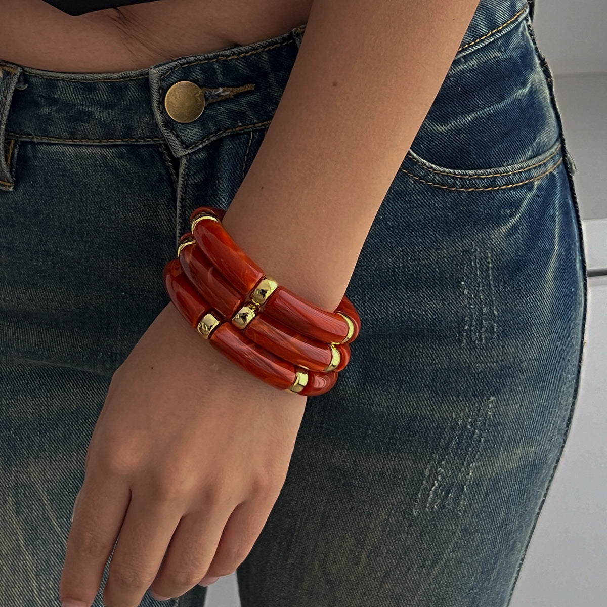 Gradient Geometric Acrylic Plated Bracelet Set with CCB Spacers