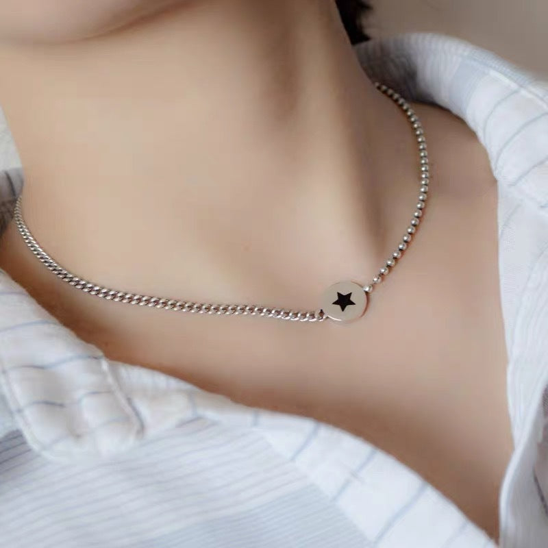 Minimalist Geometric Titanium Steel Star Pendant Necklace with Plated Finish on O-Chain for Unisex Wear
