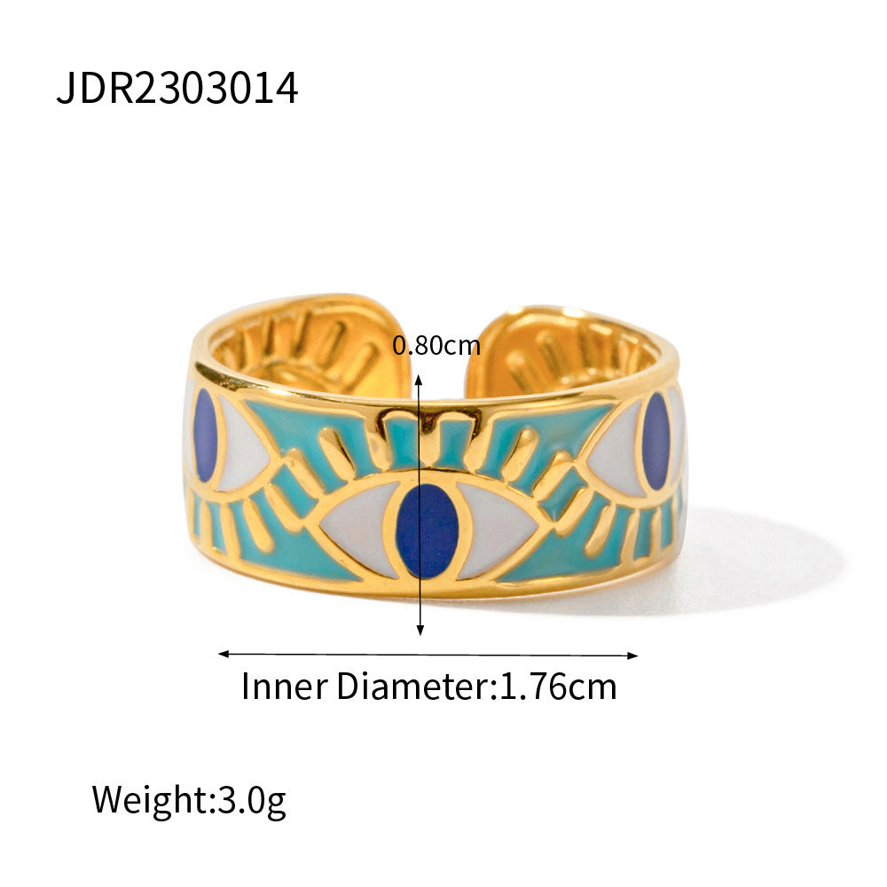 Geometric Plated Stainless Steel Ring with Natural Gemstone for Women