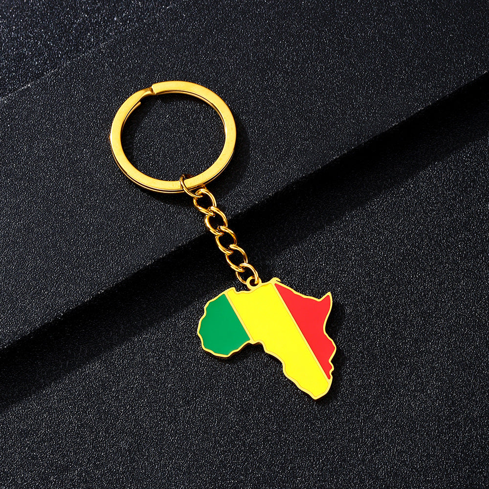 Llavero minimalista de acero inoxidable con forma del continente africano, esmaltado, para regalos y recuerdos