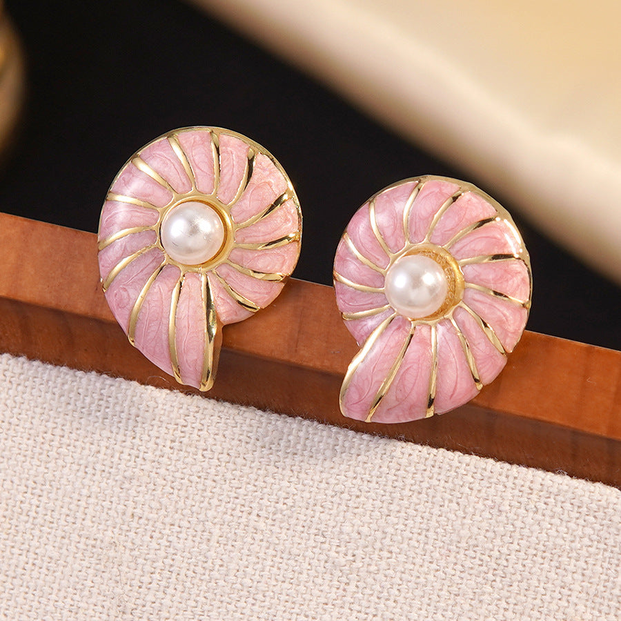 Sweet Streetwear Drip Oil Geometric Resin Conch Earrings with Stainless Steel Posts
