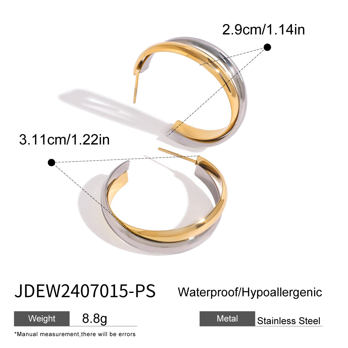 Pendientes minimalistas de acero inoxidable con forma de C chapados en oro y plata para mujer