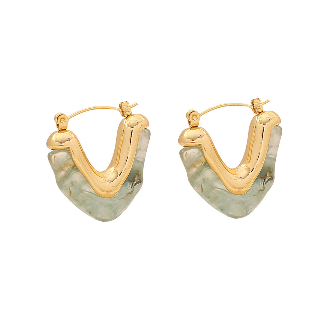 Fashionable Geometric V-Shaped Earrings in Stainless Steel with Plated Finish for Women
