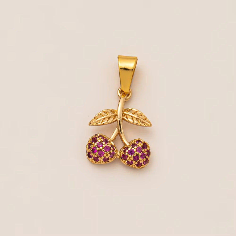 Minimalist Luxury 18K Gold Plated Brass Food Pendant with Cubic Zirconia