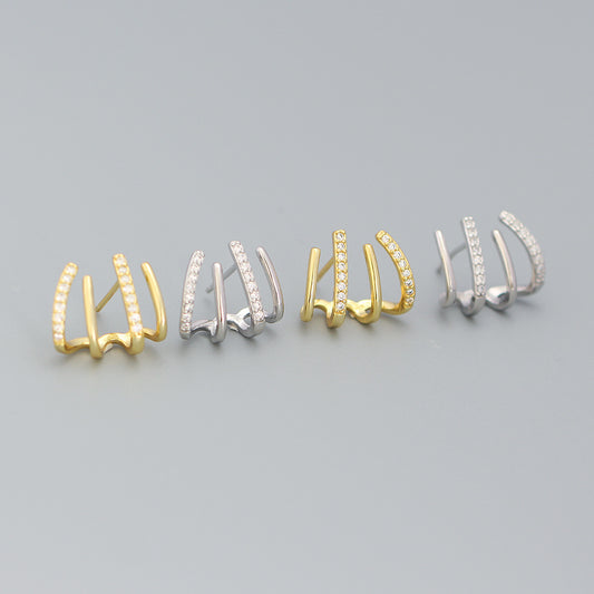 Pendientes de mujer de plata de ley 925 minimalistas y elegantes con circonita cúbica microengastada con diseño geométrico