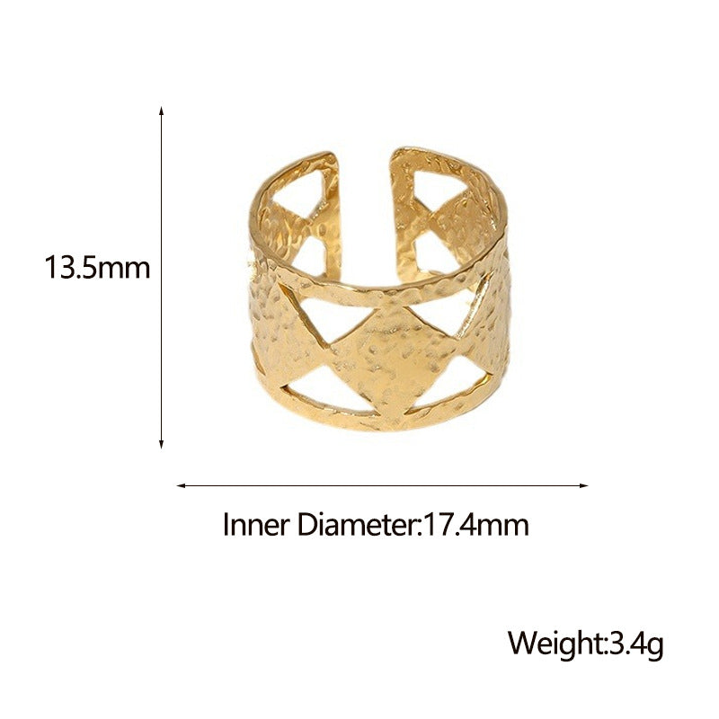 Anello Aperto Regolabile Geometrico Minimalista da Donna in Acciaio Inossidabile con Placcatura in Oro 18K