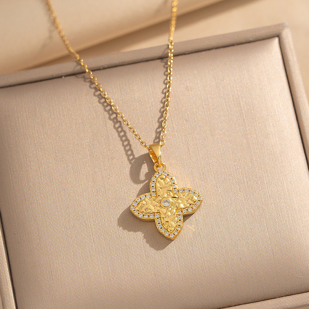 Collar Minimalista con Colgante de Ola y Geométrico para Mujer en Acero de Titanio con Chapado en Oro de 18K, Cadena Hipoalergénica para Clavícula con Motivos de Corazón y Lazo
