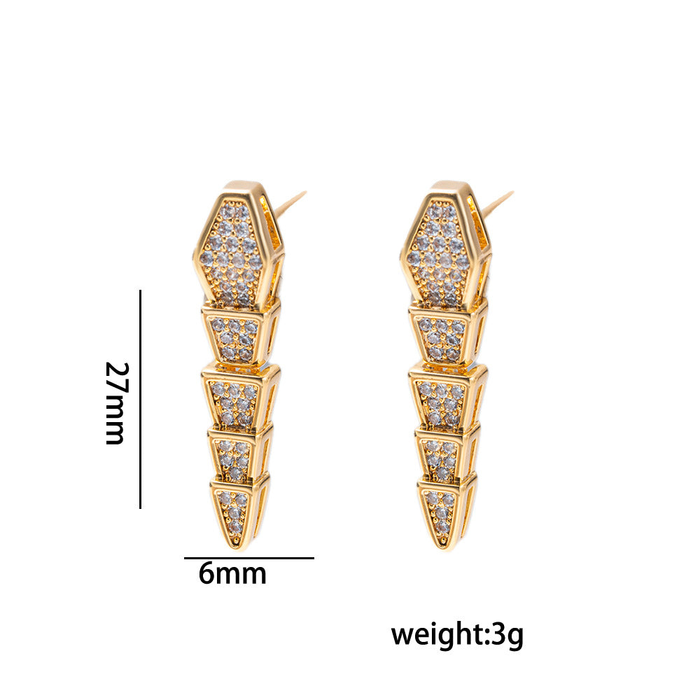 Luxury Minimalist Snake-Shaped Titanium Steel Necklace with Micro-Paved Cubic Zirconia Pendant and Matching Earrings Set