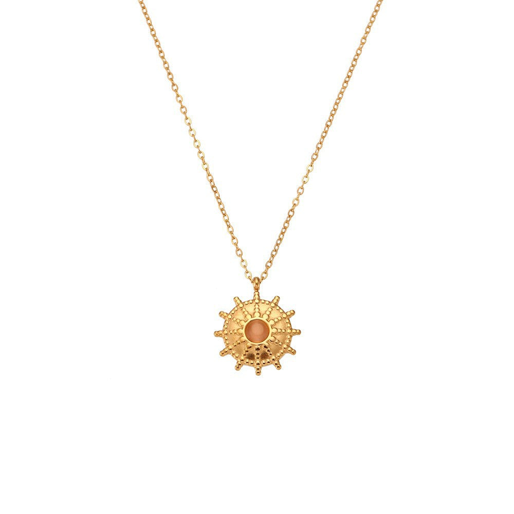 Collana da donna a pendente minimalista a mezza luna in acciaio inossidabile con placcatura in oro 18 carati e intarsio in pietra naturale