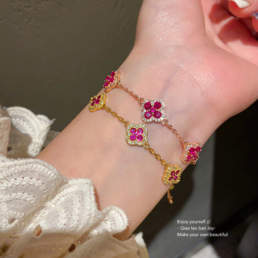18K Gold Plated Cubic Zirconia Floral Brass Bracelet for Women