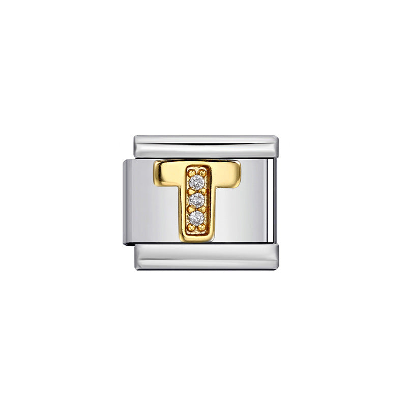 Gold Plated Stainless Steel Letter Charm Bar Bracelet DIY Modular Detachable Unisex