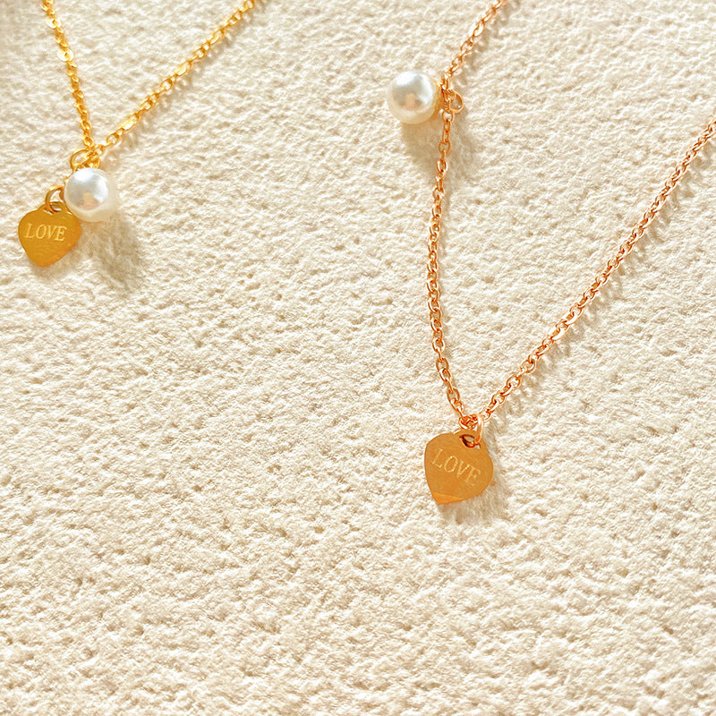 Minimalist Luxury Gold Plated Titanium Steel Heart Pearl Necklace for Unisex