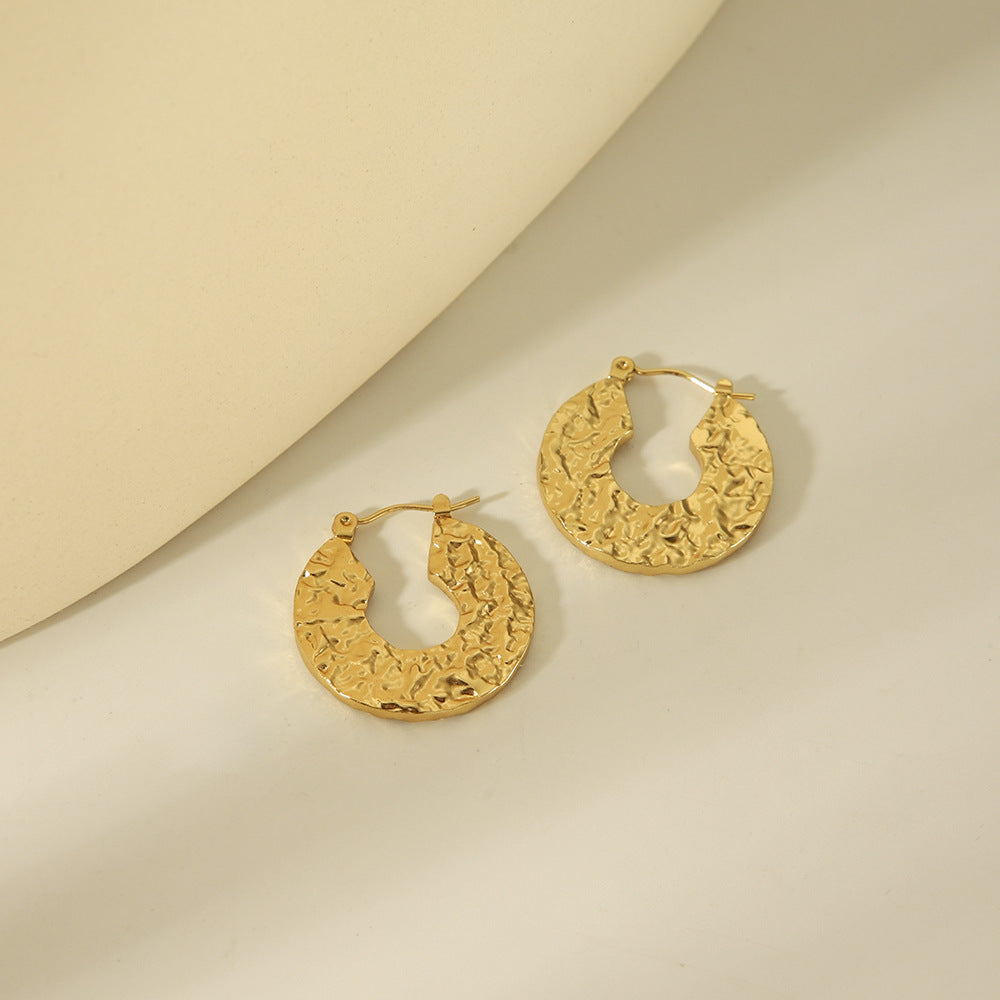 INS Style Geometric Hammered Stainless Steel Earrings for Women with Gold Plating Hypoallergenic Finish