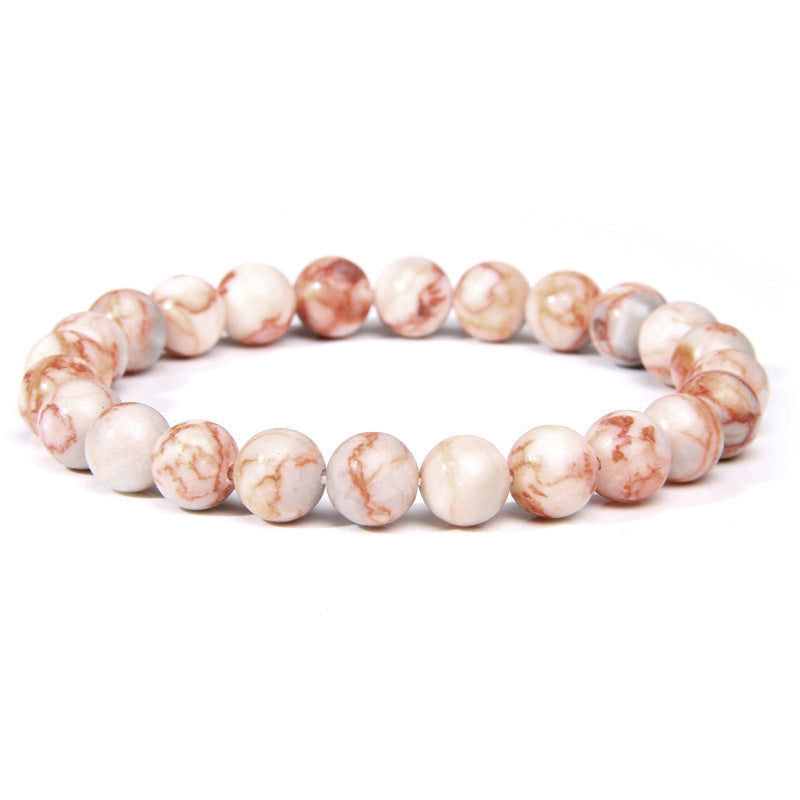 Natural Volcanic Stone and Agate Beaded Bracelet Geometric Round Unisex Fashion Jewelry