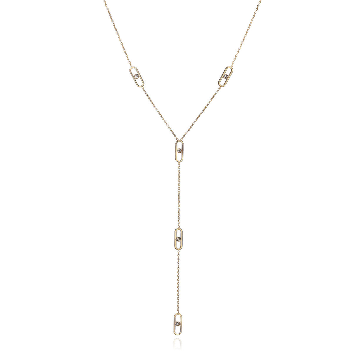 Elegant Minimalist Geometric Stainless Steel Gold Plated Cubic Zirconia Inlay Tassel Necklace for Women