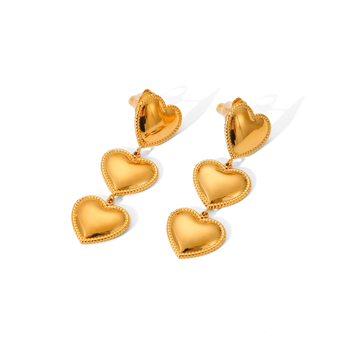 Minimalist Heart-Shaped Titanium Steel Earrings with 18K Gold Plating and Fringe Detail for Women