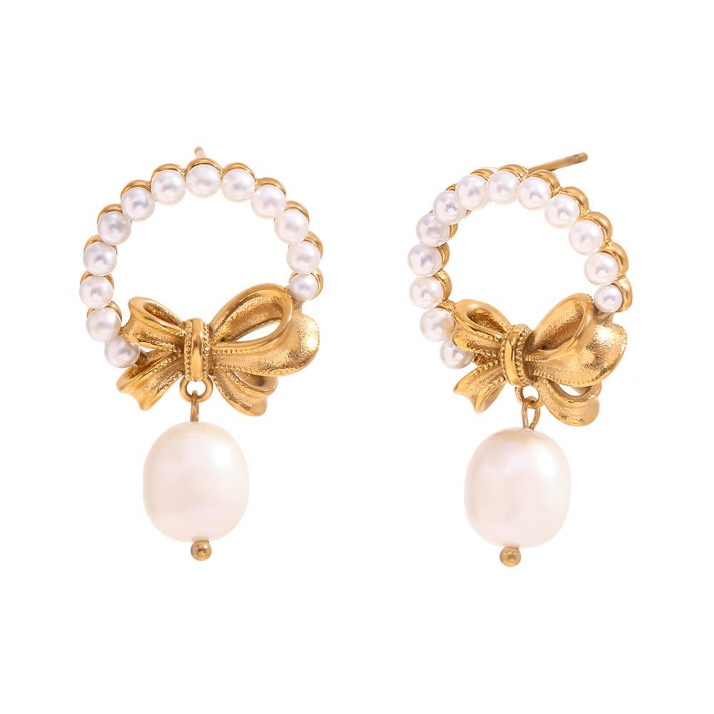 Minimalist Geometric Freshwater Pearl Necklace Set with Stainless Steel Pendant and 18K Gold Plated Snake Chain for Women