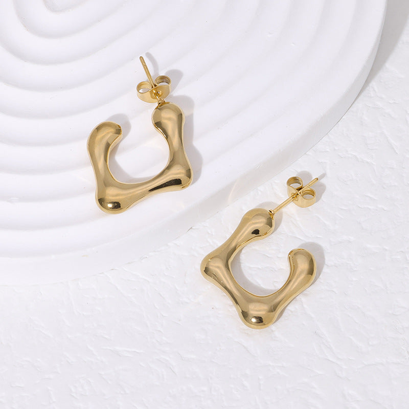 Pendientes de titanio y acero con forma irregular, chapados en oro de 18 quilates, minimalistas, elegantes, de moda, para mujer