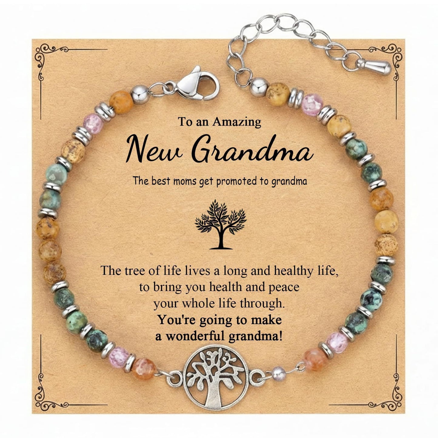 Elegant Geometric Tree of Life Alloy Charm Bar with Turquoise and Crystal Inlay Stainless Steel Adjustable Women's Jewelry