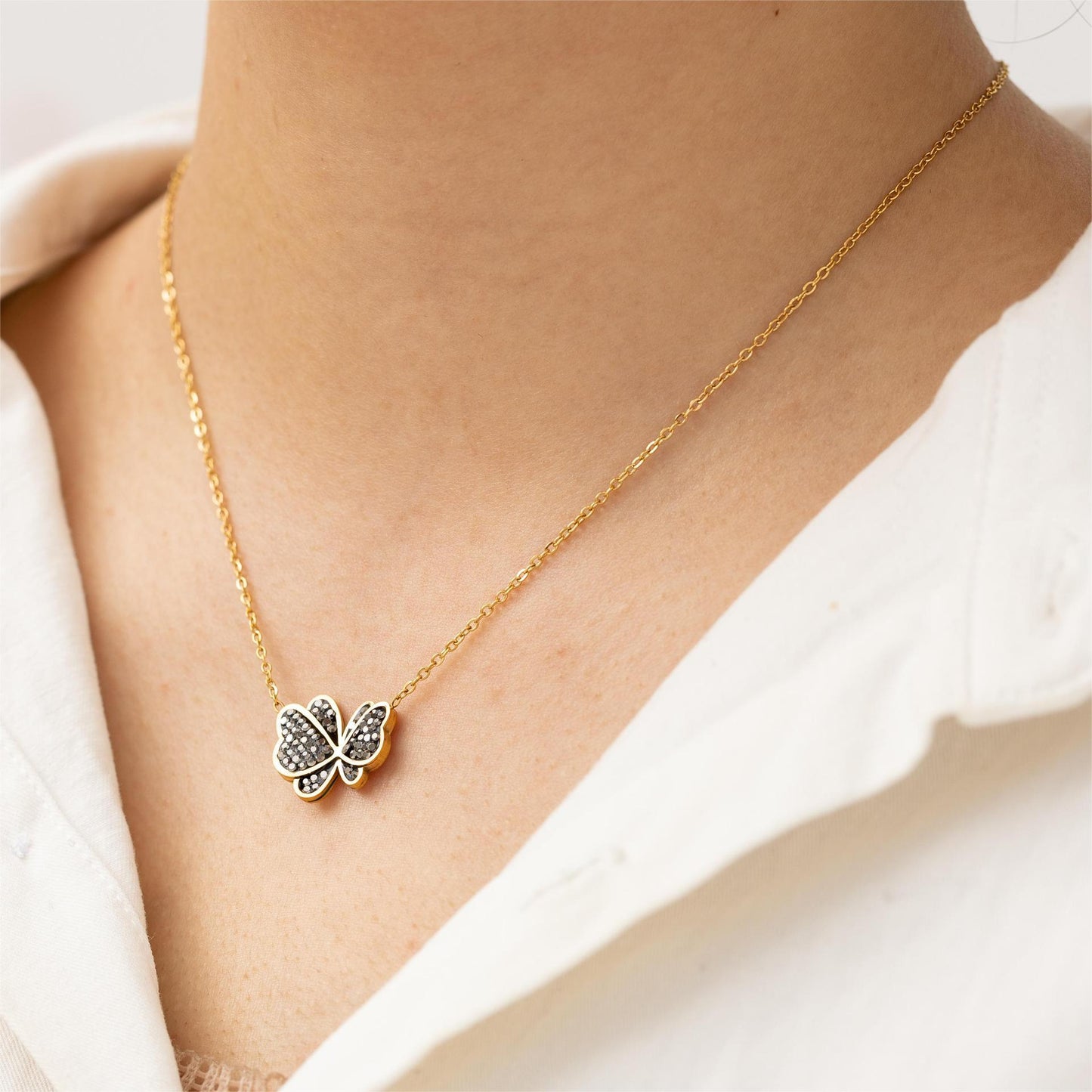 Elegant Black Butterfly Pendant Necklace for Women in Titanium Steel with Plated Finish, O-Chain Style, Minimalist and Timeless Locket Design