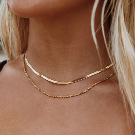 Vintage Double-Layer Snake Chain Necklace for Women in Stainless Steel with Plated Finish