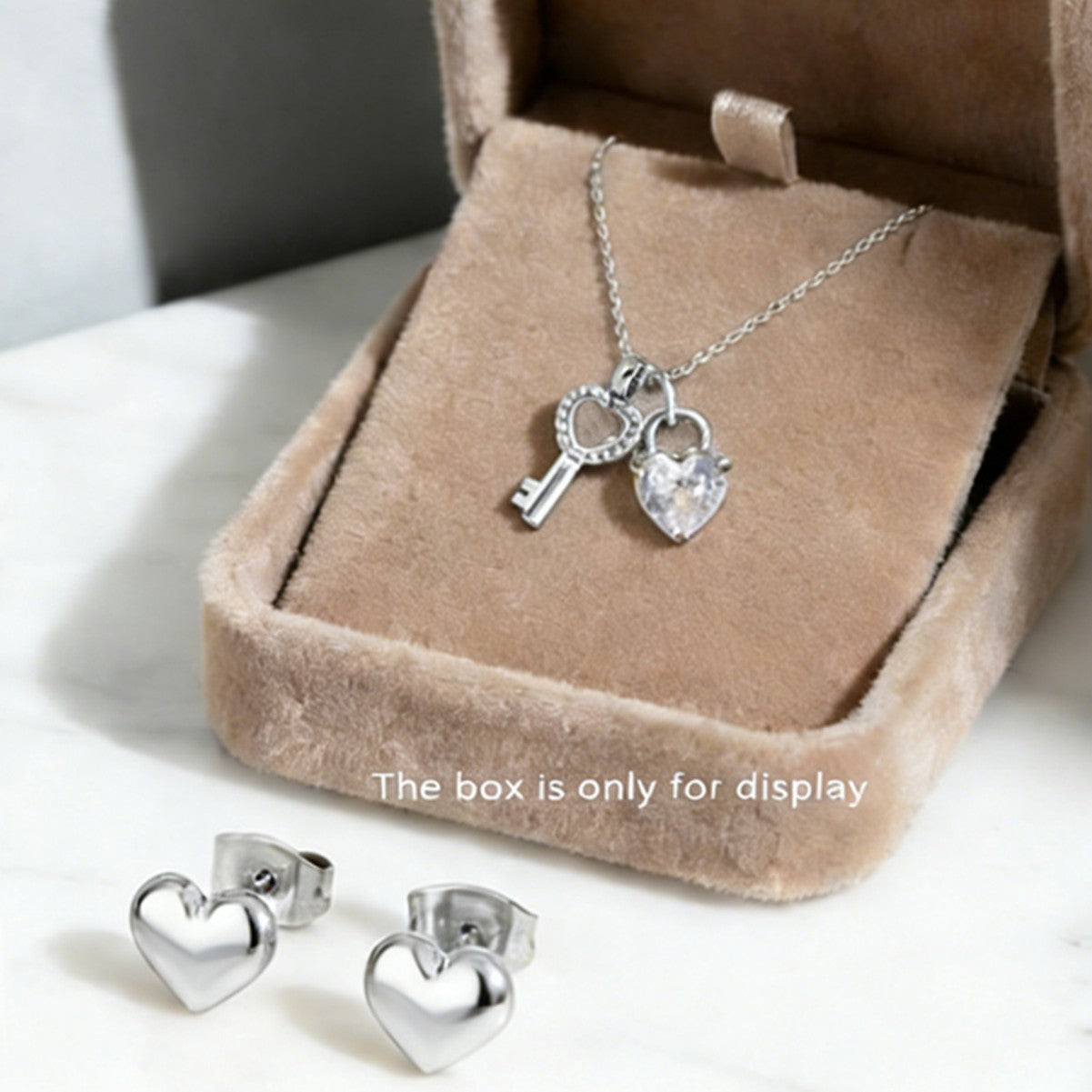 Minimalist Stainless Steel Heart Key Necklace and Earring Set Plated Jewelry for Women
