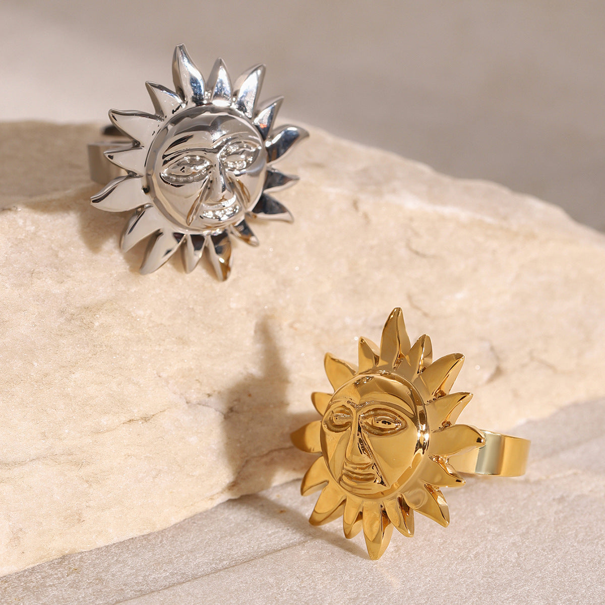 Sunflower Geometric Plated Stainless Steel Ring for Women
