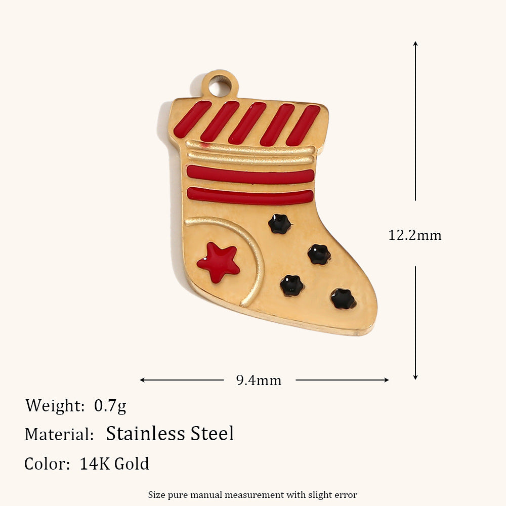 Colgante de acero inoxidable con forma de corazón y temática navideña, chapado en oro de 14 quilates, con diseño de reno, muñeco de nieve y calcetín para mujer